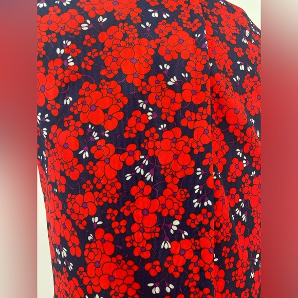 Vintage 60s Red White & Navy Floral Mod Maxi Dress With Ruffles - Picture 9 of 11
